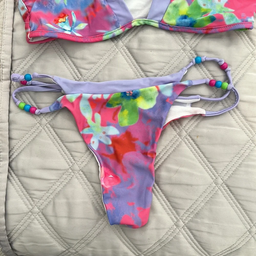 Flower power beaded bikini size Small - Picture 3 of 6